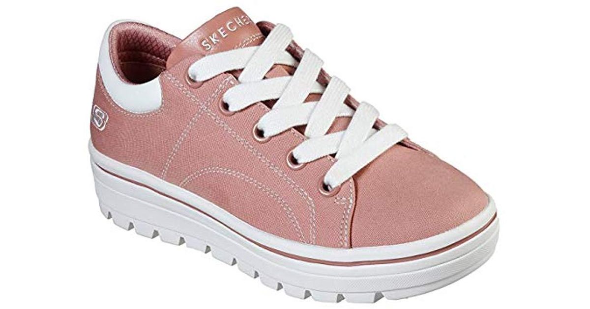 Skechers Street Cleat. Canvas Contrast Stitch Lace Up Sneaker in Pink | Lyst