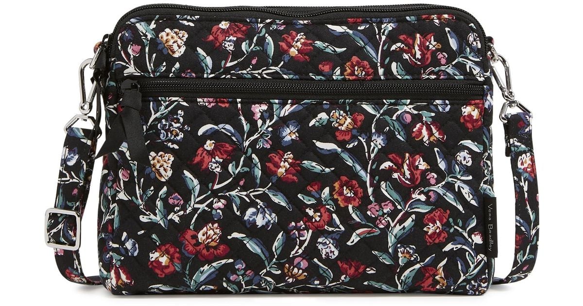 Vera Bradley Cotton Triple Compartment Crossbody Purse in Black Lyst