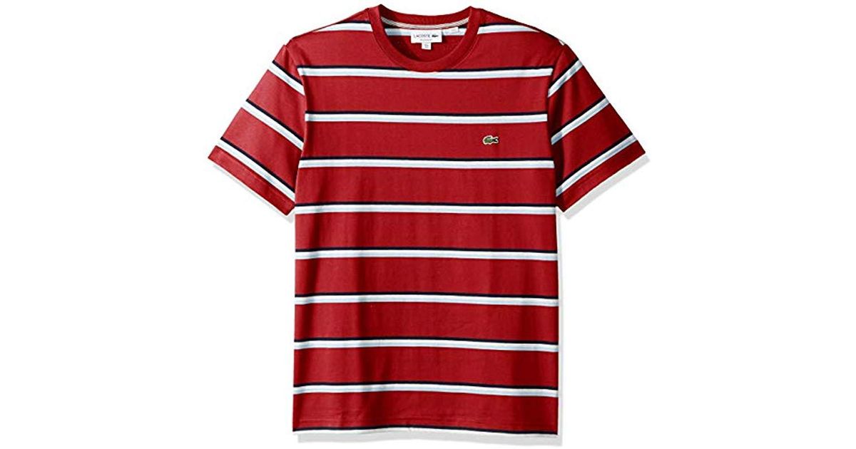 Lacoste Denim S S Striped Jersey T Shirt Shirt Red Creek White