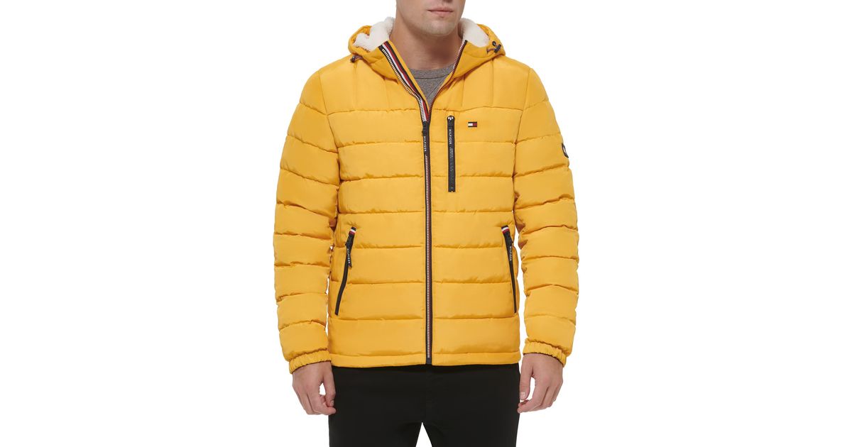 Tommy Hilfiger Midweight Sherpa Lined Hooded Water Resistant Puffer Jacket  in Yellow for Men | Lyst UK