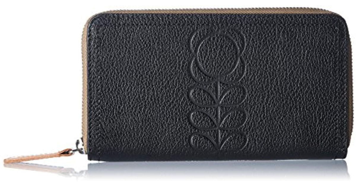 Orla Kiely Flower Stem Embossed Leather Big Zip Wallet Wallet In Black Lyst