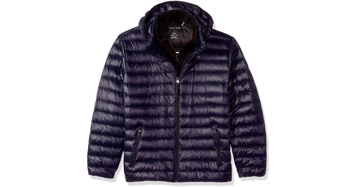 Calvin Klein Lightweight Packable Down Jacket With Fleece Bib And Removable  Hood in Deep Blue (Blue) for Men - Lyst