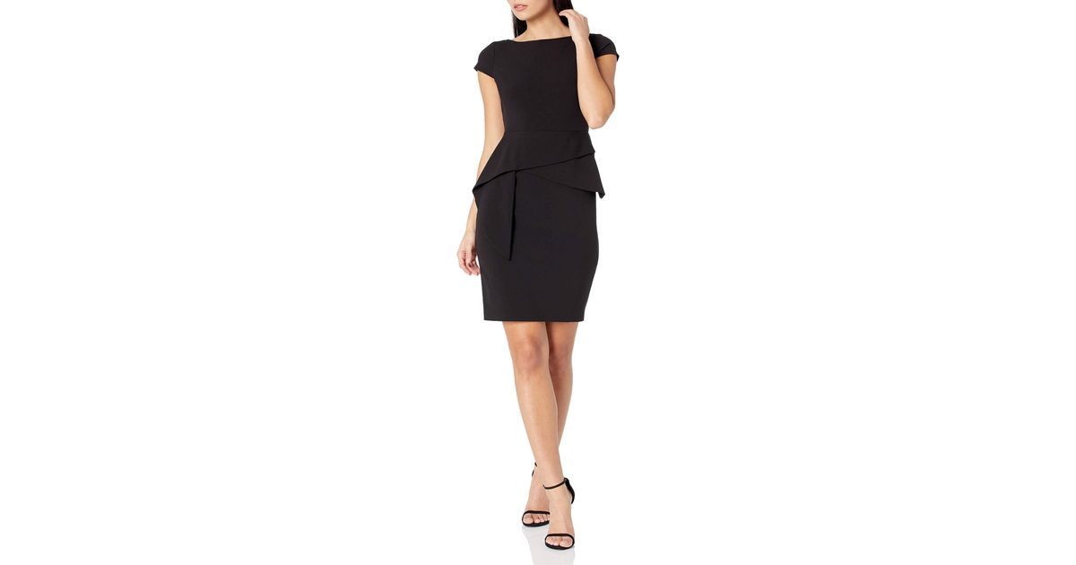 Vince Camuto Bodycon Cap Sleeve Dress With Peplum Skirt in Black | Lyst