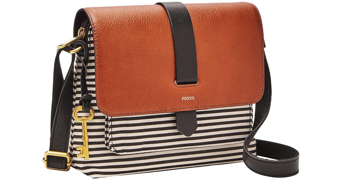 Fossil Kinley Leather & Fabric Small Crossbody Purse Handbag in Brown