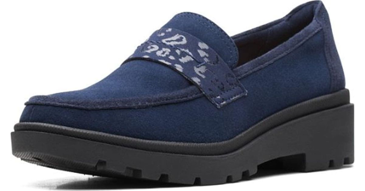 Clarks Calla Ease Loafer Flat in Navy Suede (Blue) Lyst