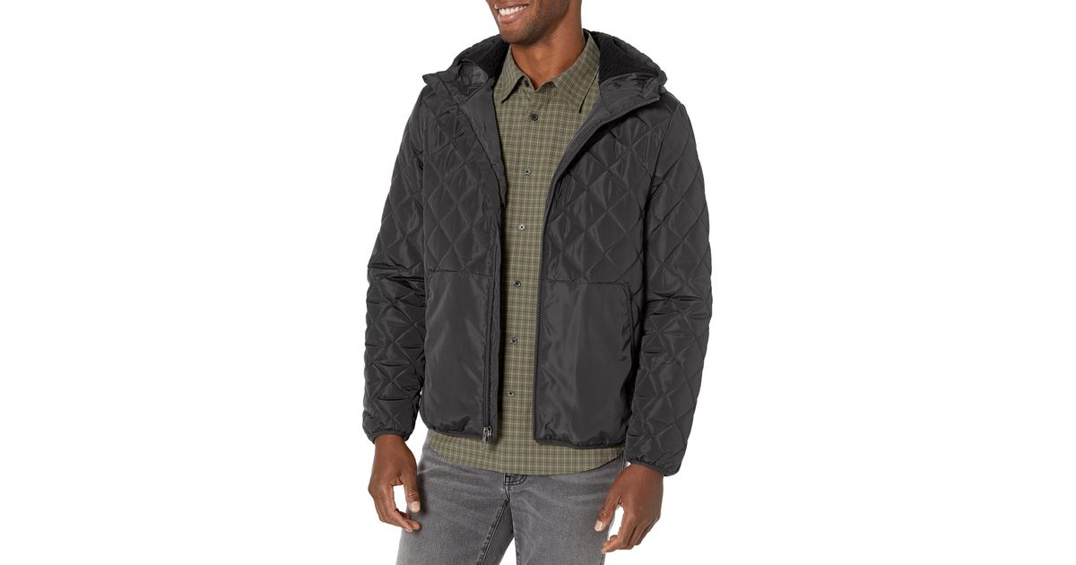 Cole Sherpa Lined Diamond Quilt Attached Hood Faux Memory