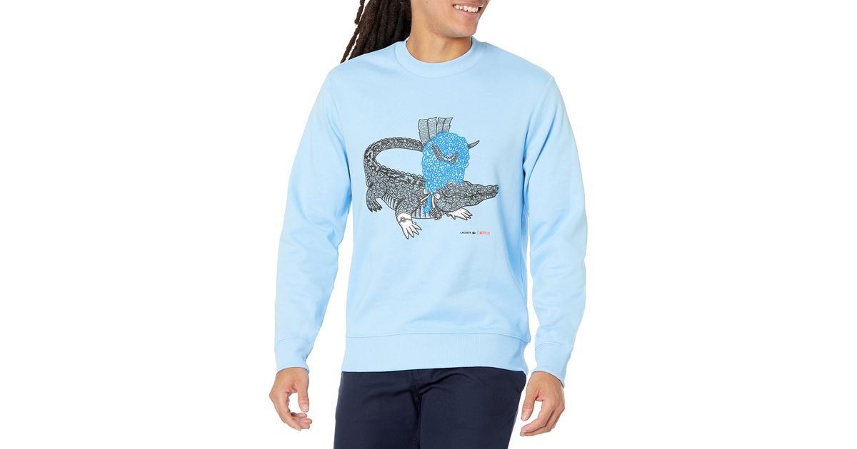 Lacoste Long Sleeve Classic Fit Sex Education Netflix Crewneck Sweatshirt In Blue Lyst