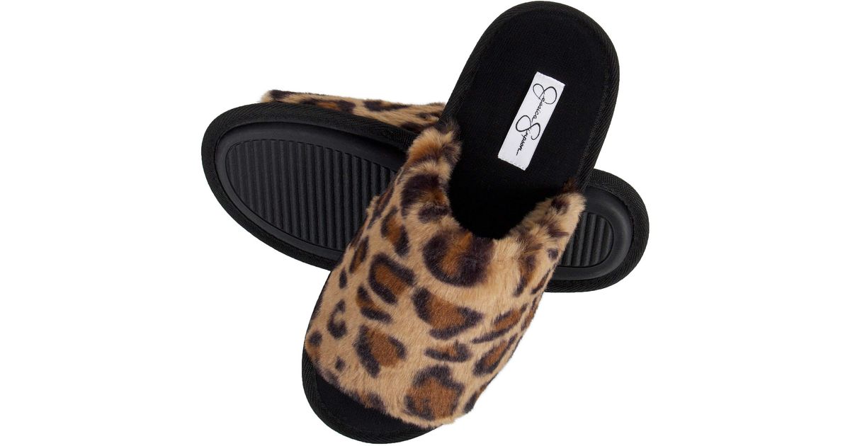 Jessica Simpson S Plush Faux Fur Fuzzy Slide On Open Toe Slipper With Memory Foam,leopard,small