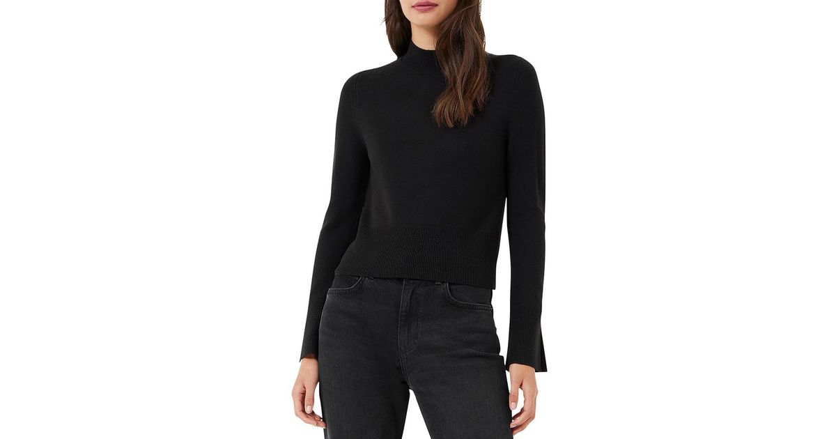 French Connection S Funnel Neck Heathered Pullover Sweater Black S | Lyst
