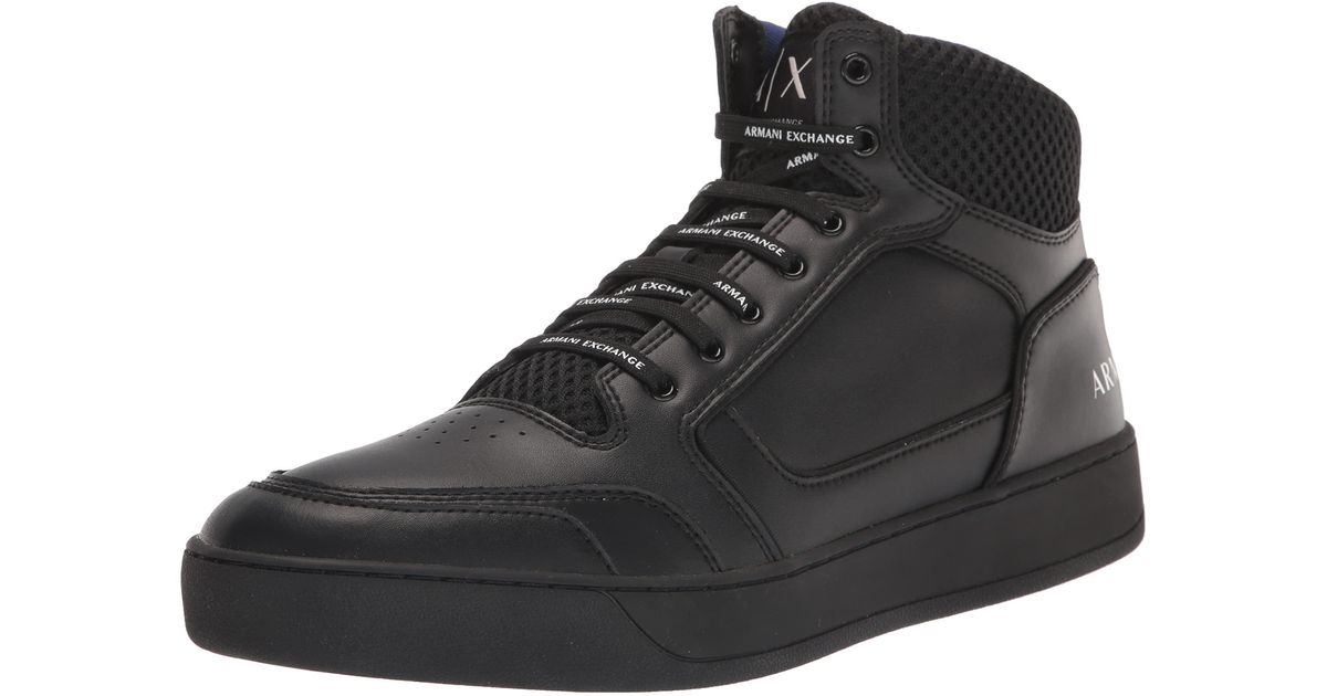 Armani Exchange Lace | Logo Lce Up High Top Snekers in Black+Black ...