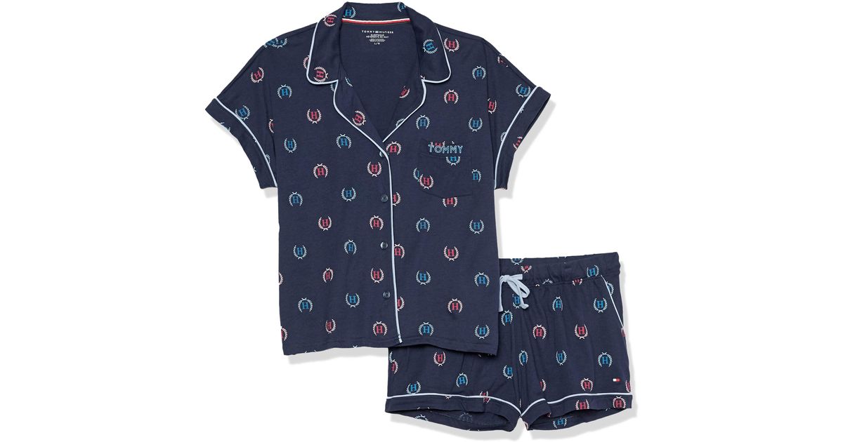 Tommy Hilfiger Womens Girlfriend Sleeved Top And Bottom Short Pj Pajama