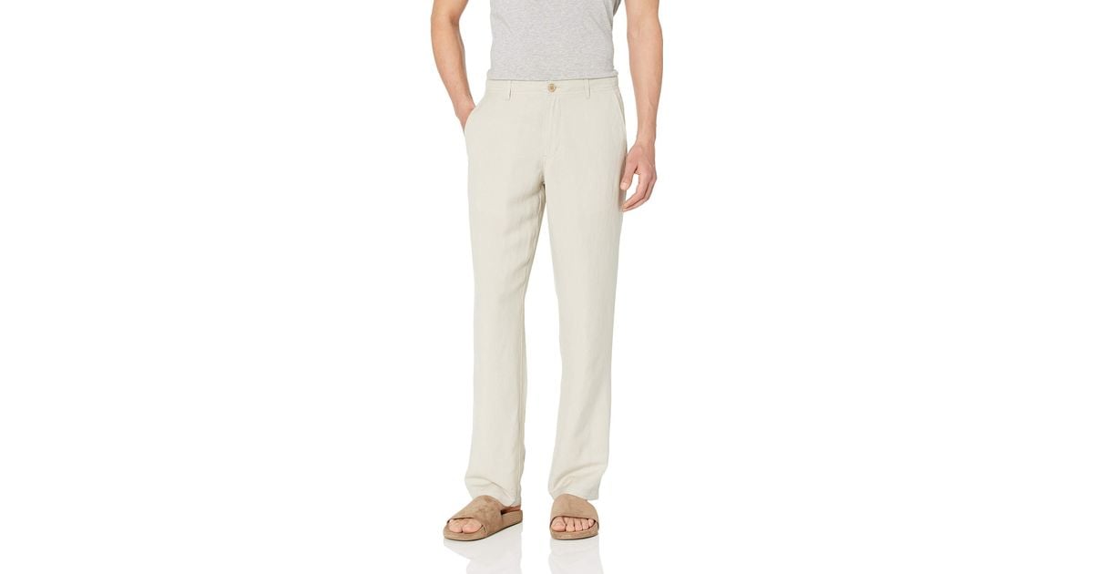 Essentials Mens Classic-fit Flat-Front Linen Pant