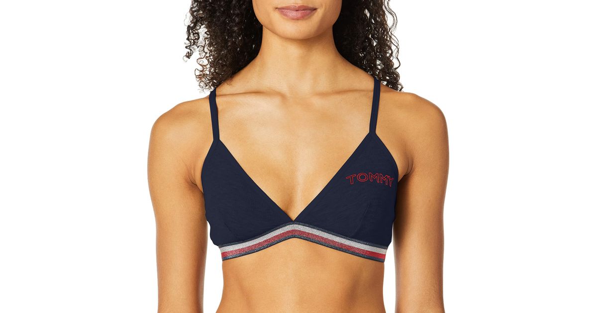 Tommy Hilfiger Synthetic Ribbed Modal Triangle Bralette Bra in Navy (Blue)  - Save 9% | Lyst