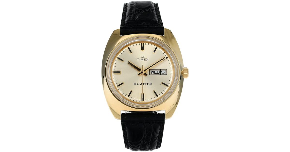 Timex Q 1975 Reissue Daydate 38mm Stainless Steel Automatic Leather