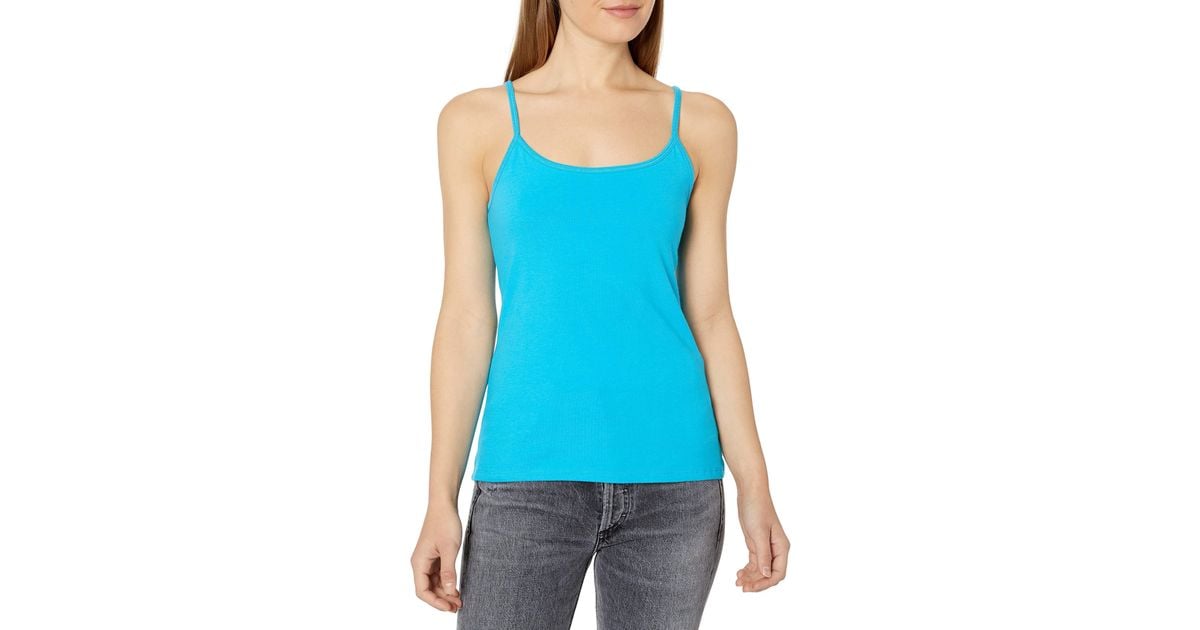 Hanes Stretch Cotton Cami With Builtin Shelf Bra in Blue Lyst