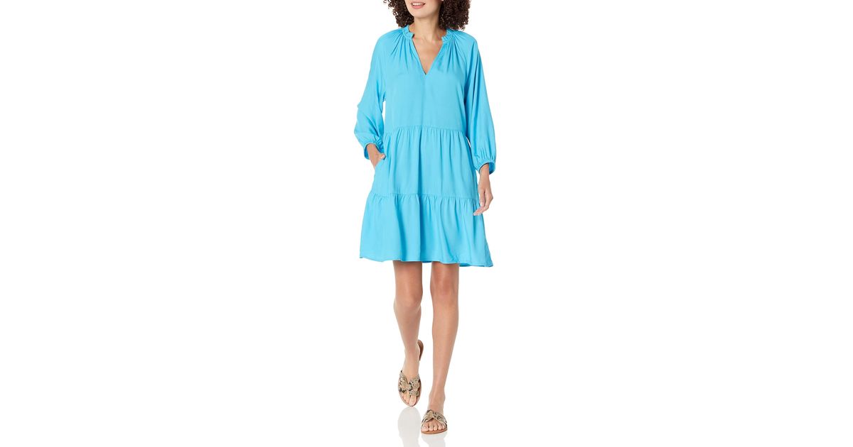 The Drop @caralynmirand Ruffle-neck Tiered Mini Dress in Blue | Lyst