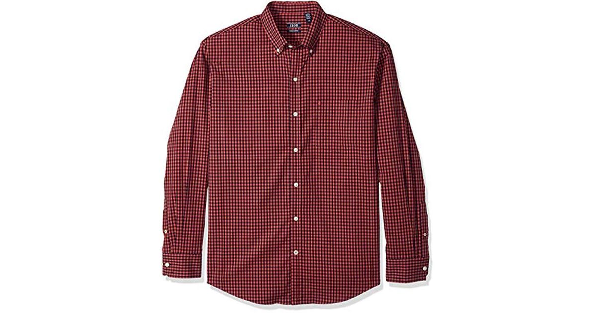 IZOD Mens Big and Tall Button Down Long Sleeve Stretch Performance Gingham Shirt