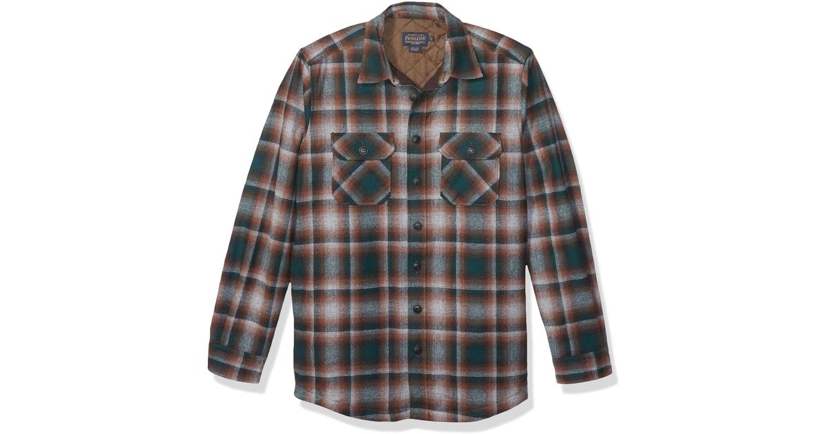 Pendleton Tall Size Quilted Cpo In Wool Shirt Jacket in Green / Gray