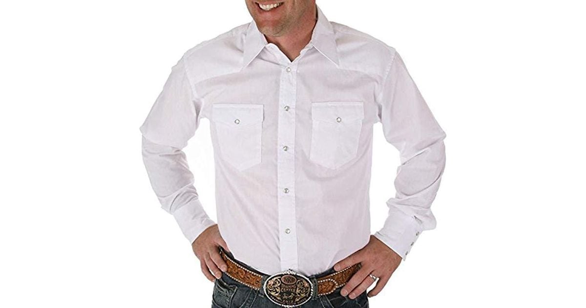 Wrangler Men/'S Sport Western Basic Two Pocket Long Sleeve Snap Shirt