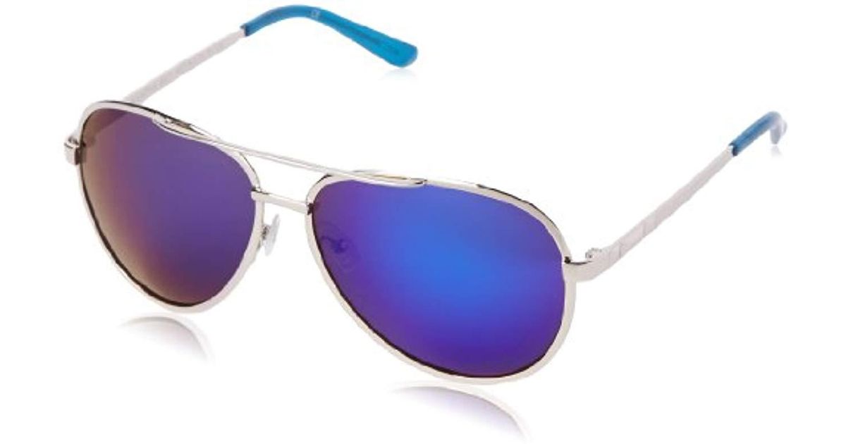 metallic blue aviator sunglasses