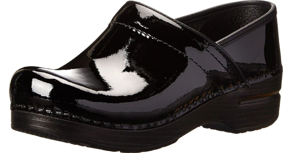 dansko black patent leather clogs