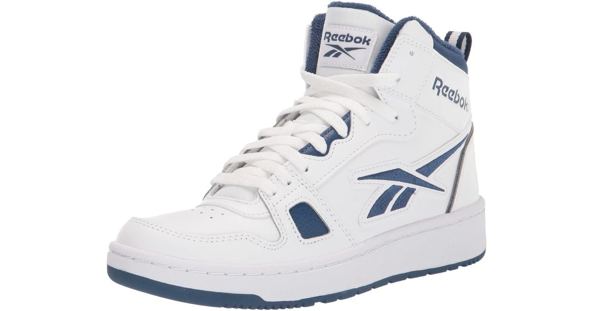 Reebok Leather Resonator Mid Basketball Shoe in White/Batik Blue (Blue