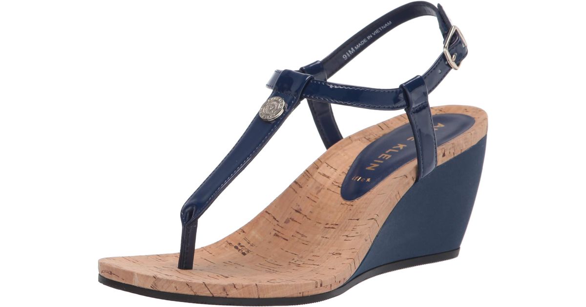 Anne Klein Italia Wedge Sandal In Navy Blue Lyst