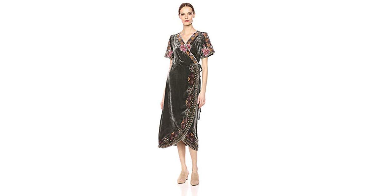 Short Sleeve Embroidered Wrap Dress ...