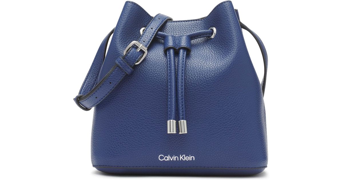 Calvin Klein Leather Gabrianna Novelty Mini Bucket Crossbody in Blue | Lyst