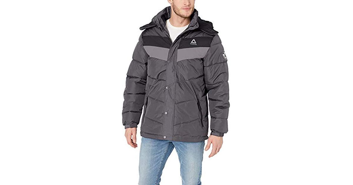 reebok men's heavy weight hooded bubble jacket
