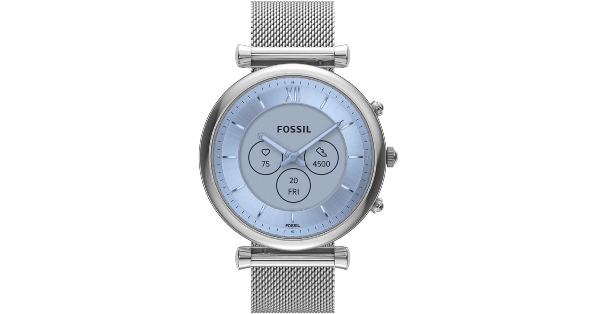 Fossil Carlie Gen 6 Hybrid 38mm Stainless Steel Mesh Smart Watch in Silver (Blue) Lyst