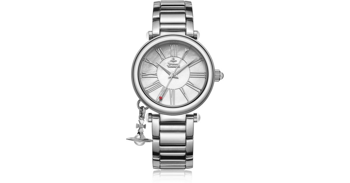Vivienne Westwood Vv006pslsl Orb Mother Of Pearl Silver Analog Display Swiss Quartz Watch in