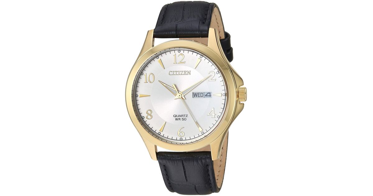 Citizen Leather Quartz S Watch in GoldTone (Metallic) for Men Lyst