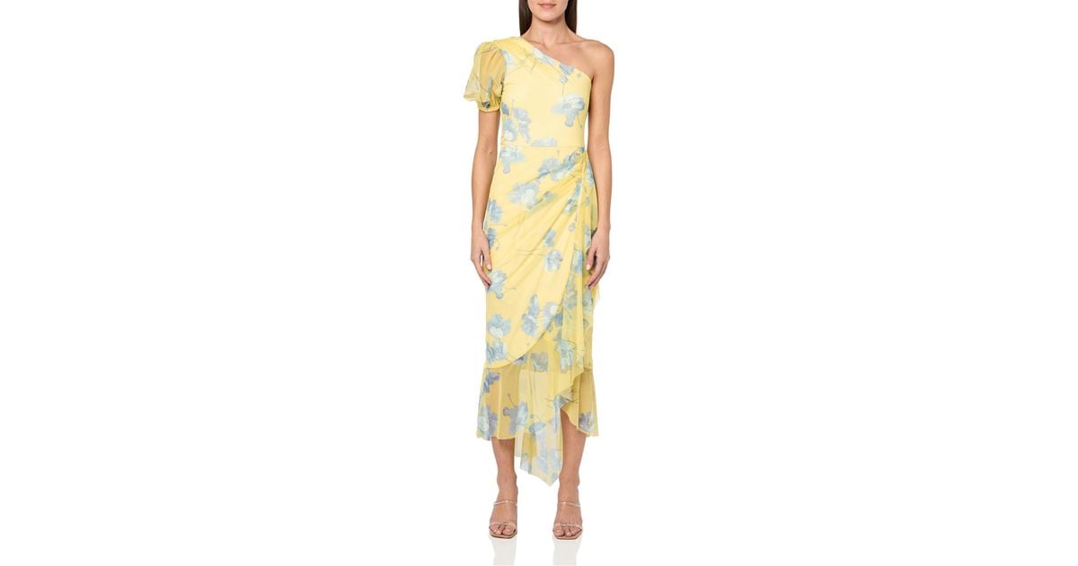 BCBGMAXAZRIA Women's One Shoulder Chain Asymmetrical Maxi Dress - Elegant Evening Gown