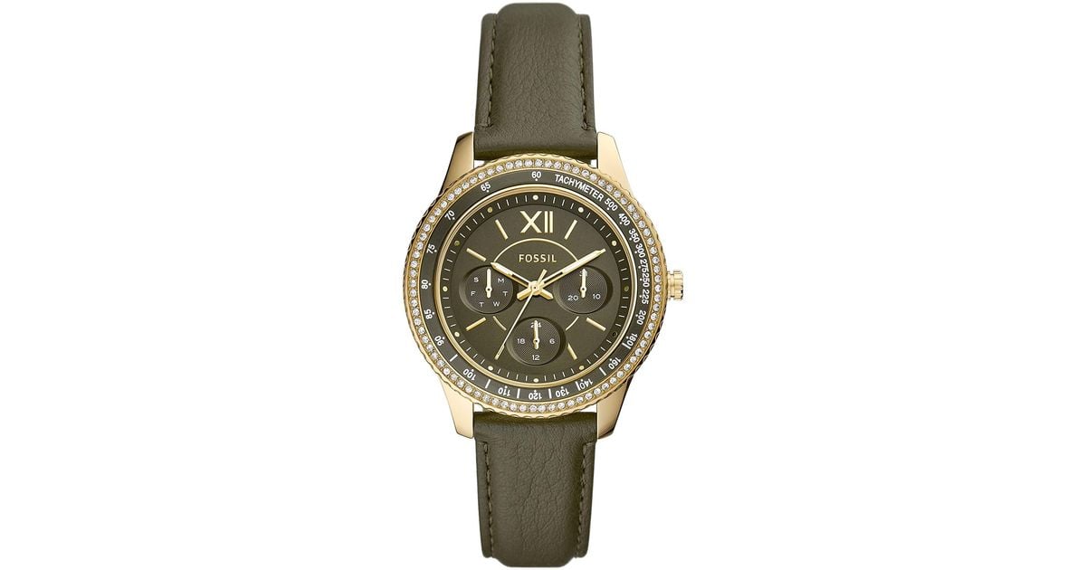 Fossil Stella Quartz Stainless Steel And Leather Multifunction Watch in