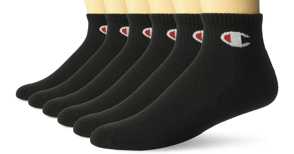 Champion Double Dry Moisture Wicking Logo 6pack Ankle Socks in Black