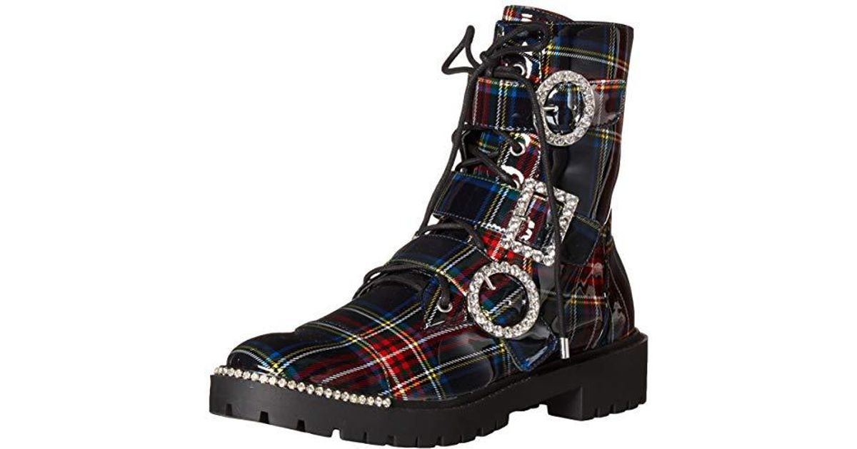 kirlah boot in patent plaid