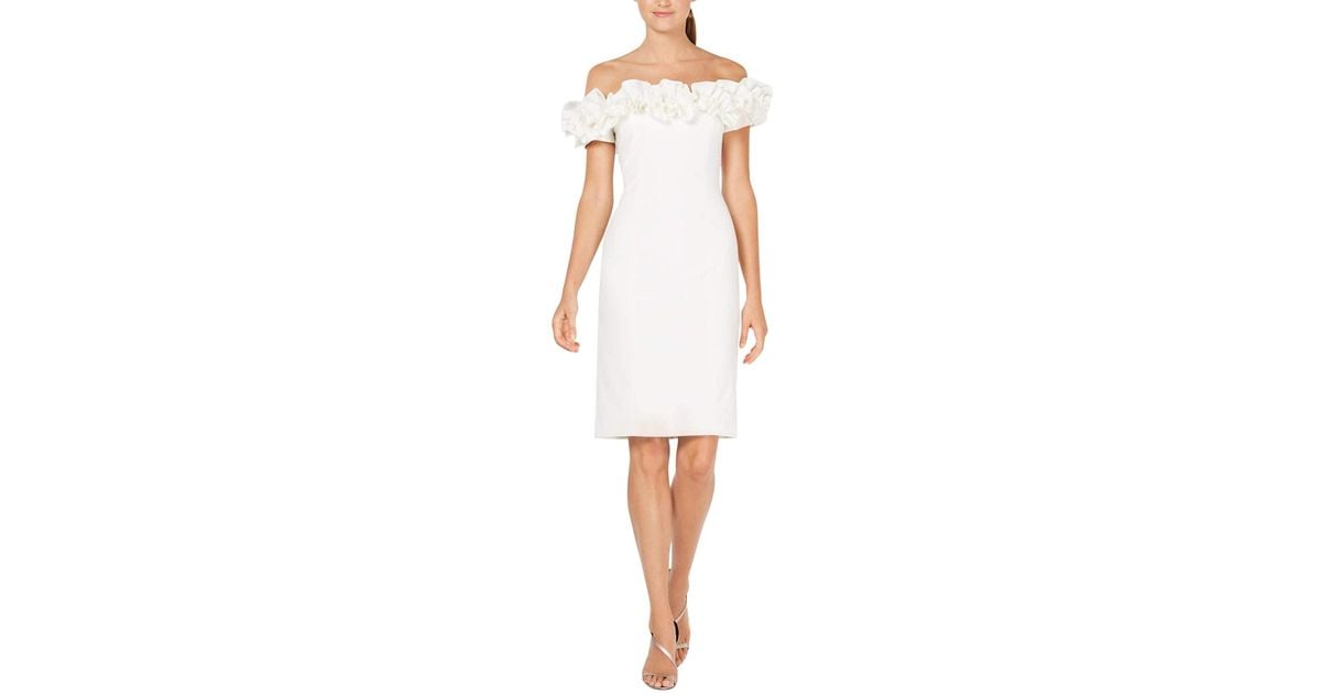Calvin Klein Ruffle Off-the-shoulder Cocktail Dress in White | Lyst