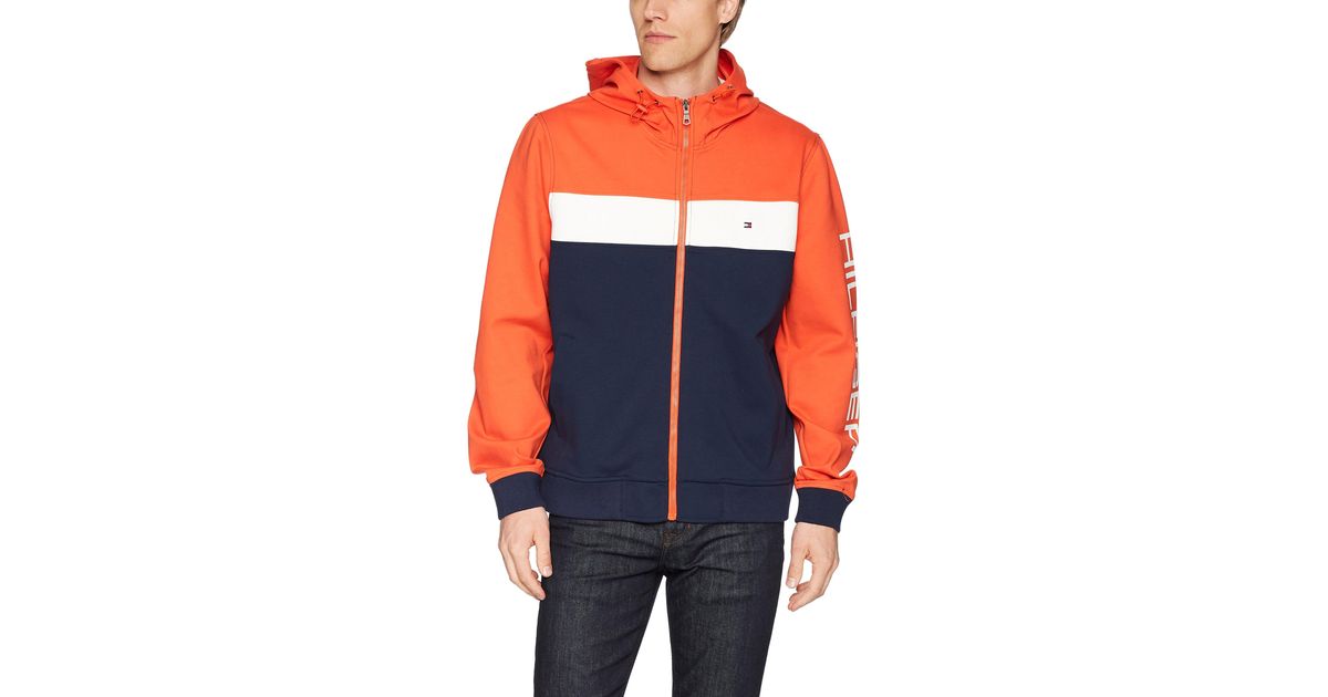 Tommy Hilfiger Mens Retro Colorblocked Hooded Track Jacket Men Jackets &  Coats