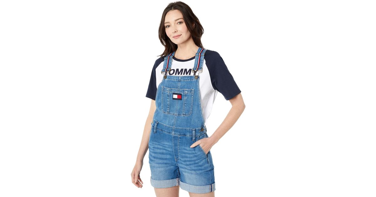 Tommy Hilfiger Jumpsuit Denim Overalls 5" Shorts in Blue Lyst