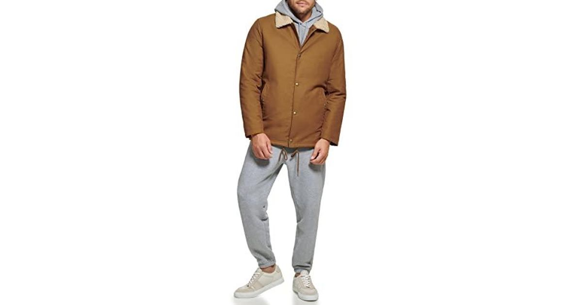 Calvin Klein Sherpa Lined Cotton Coach Jacket in Brown for Men Lyst