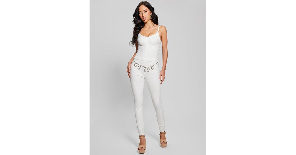 Guess white denim jumpsuit discount
