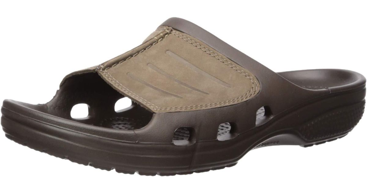Crocs YUKON MESA SLIDE Mens Slip On Leather/Croslite Mule Sandals Khaki/Espresso 
