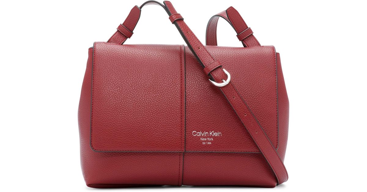 Calvin Klein Leather Myra Organizational Flap Crossbody in Red Lyst