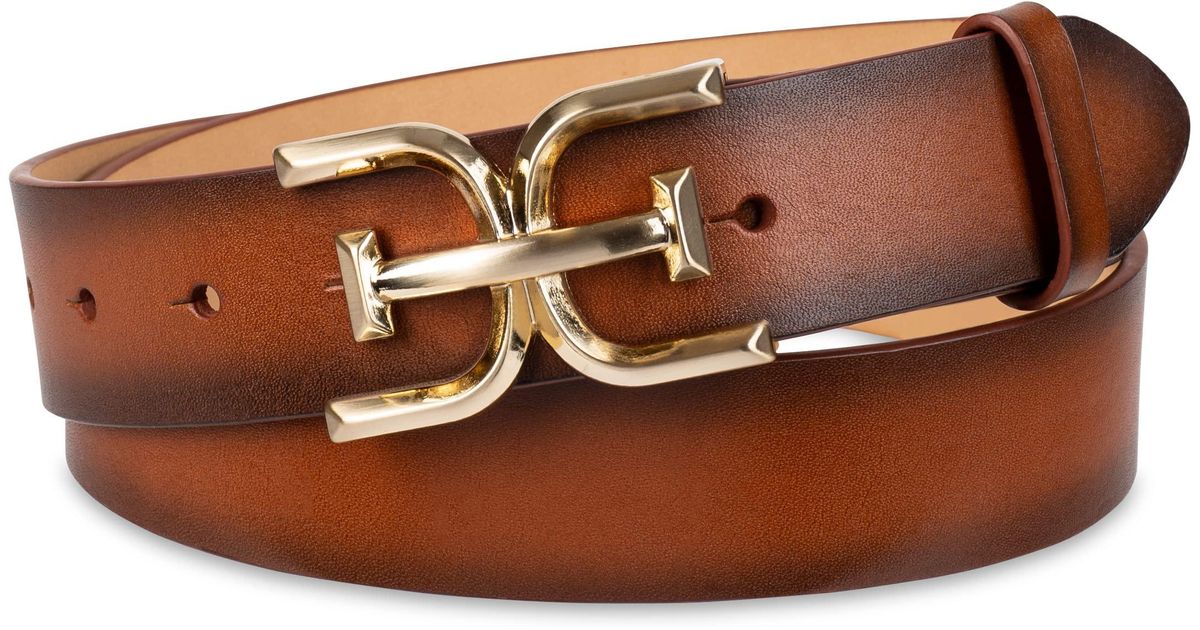 Sam Edelman Doublee Logo Plaque Buckle Jean And Trouser Belt in Brown