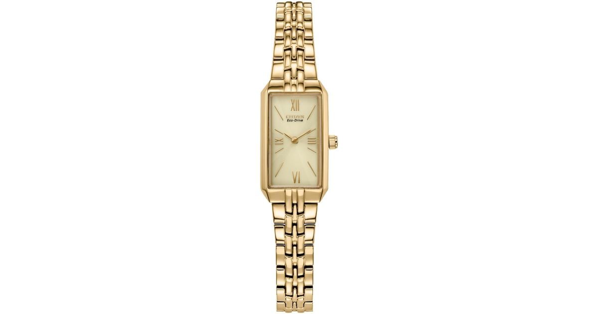 Citizen Ladies' Eco-drive Classic Dress Corso Gold Tone Stainless Steel  Rectangle Watch With Champagne Dial in Metallic