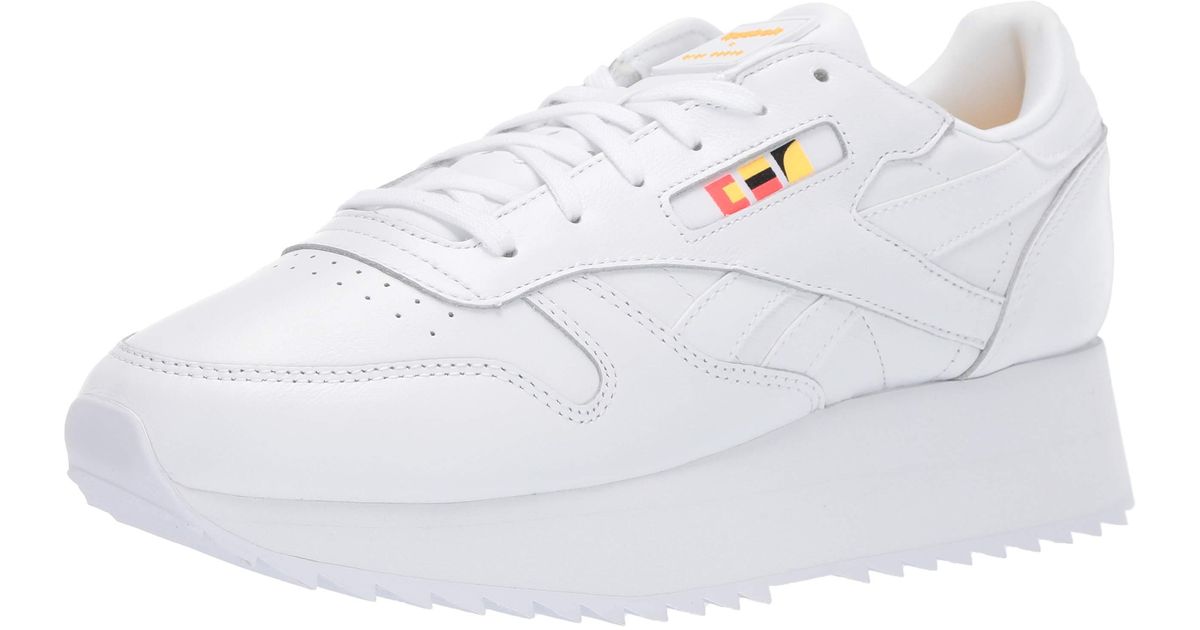 Reebok Classic Leather Double Sneaker in White/Neon Red/Black/Gold (White)  - Lyst