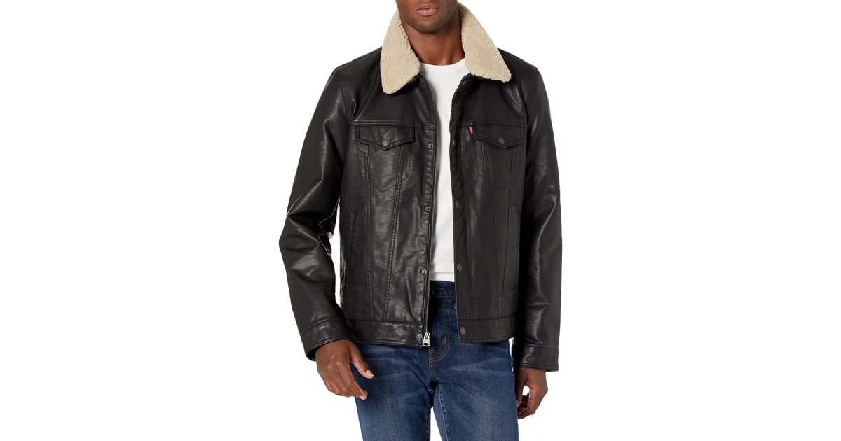 Levi's Faux Leather Trucker Jacket With Detachable Collar (regular And Big  And Tall Sizes) in Black for Men | Lyst UK