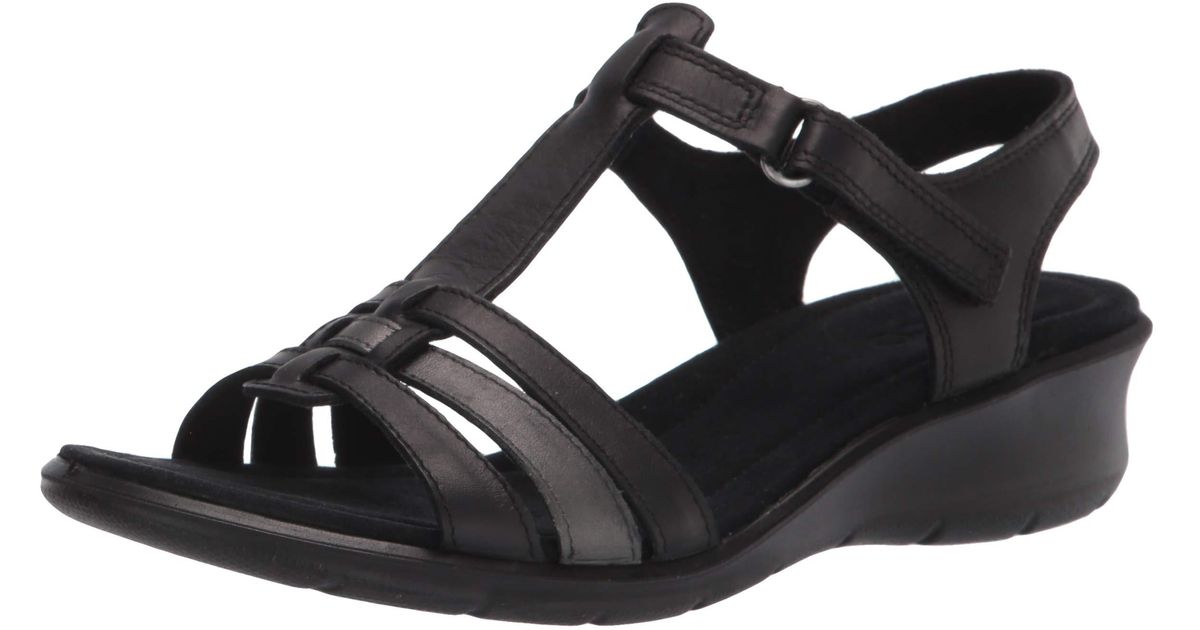 Ecco Leather Finola T-strap Wedge Sandal in Black - Save 25% - Lyst