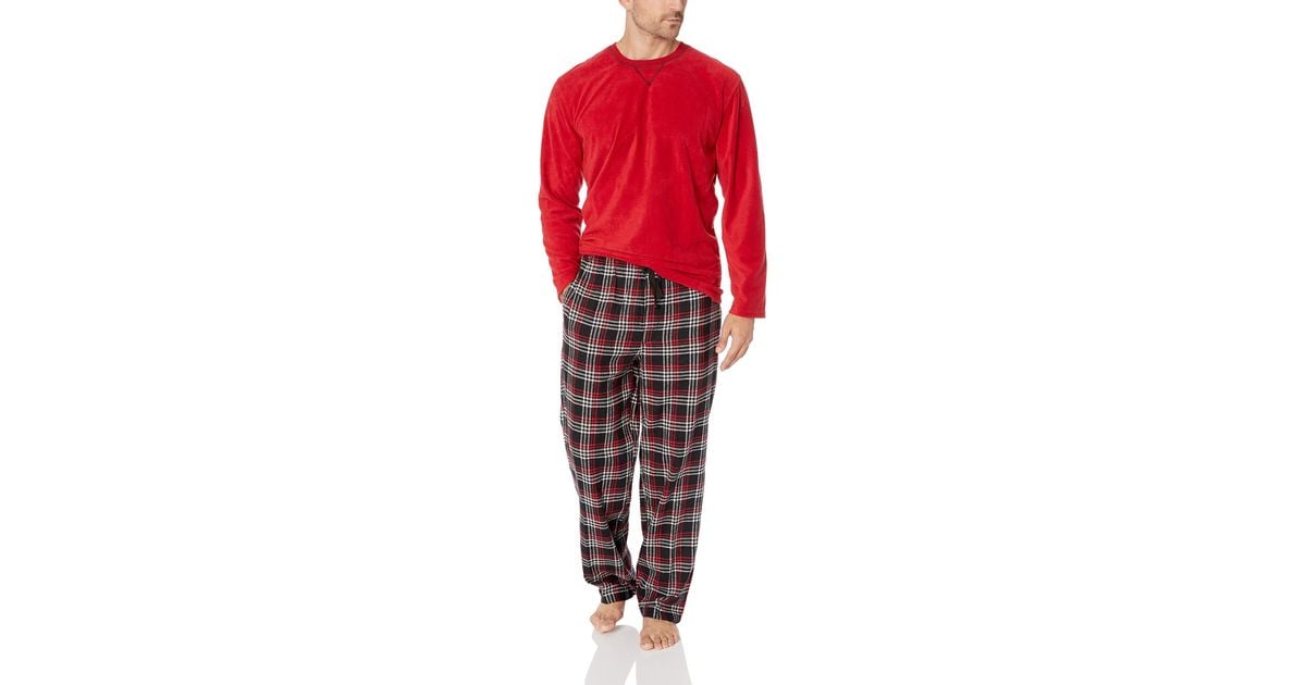 IZOD Mens Yarn-dye Flannel Pant and Microfleece Crew Top Pajama Set